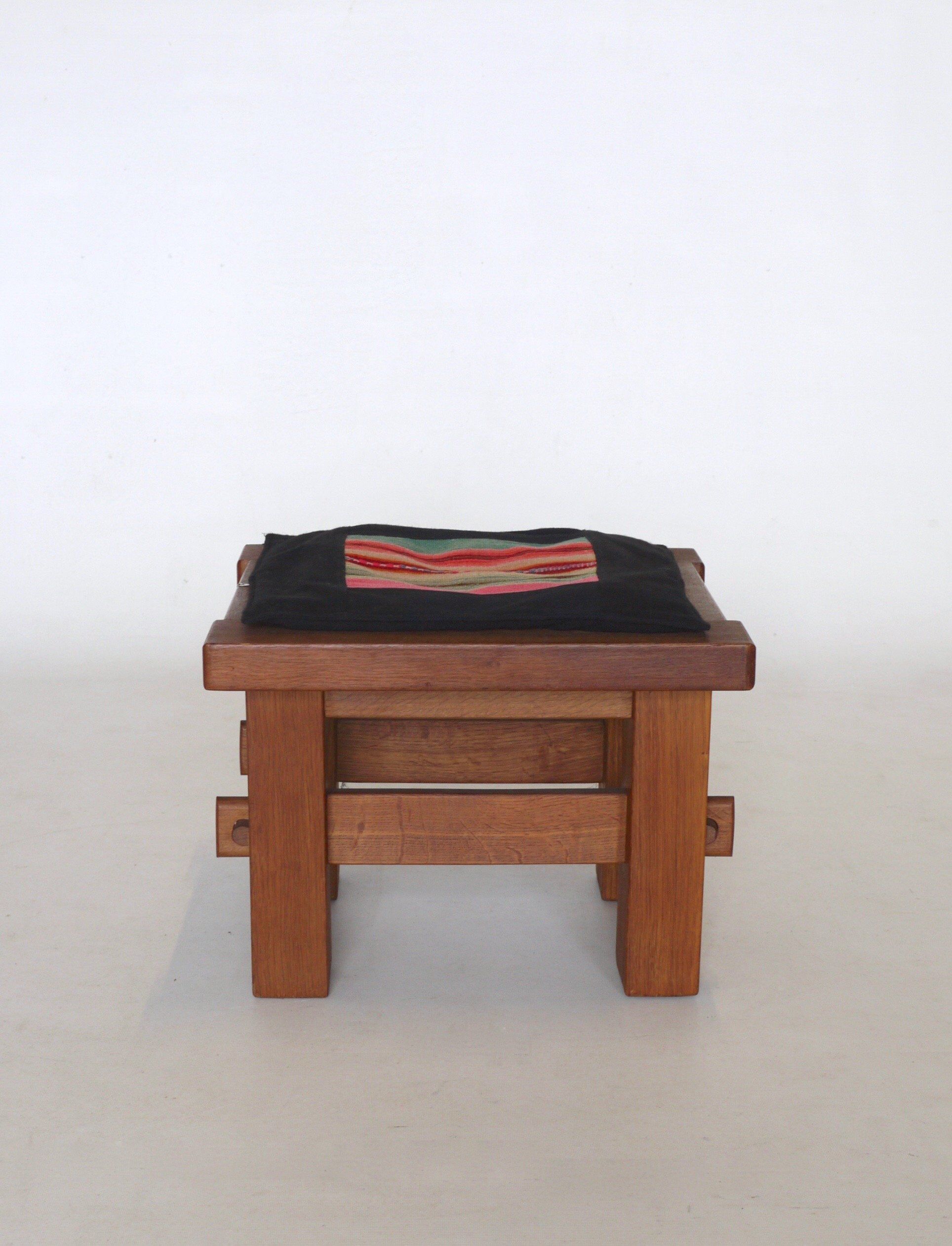 Vintage Modernist Wooden Oak Stool