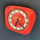 Vintage formica clock silent trapeze wall pendulum "Manufrance red"