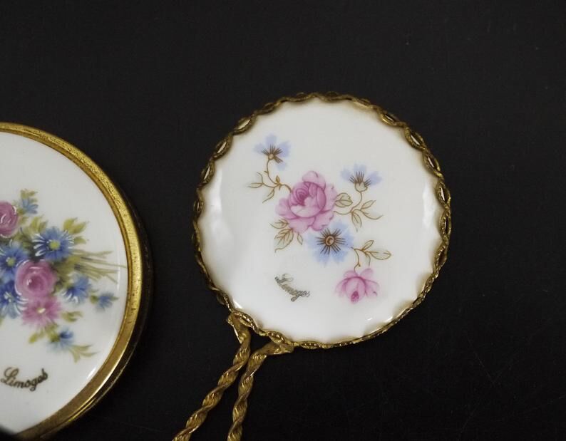 French Limoges porcelain pocket mirror