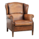 Fauteuil à oreilles en cuir de mouton charmant avec des couleurs chaudes.