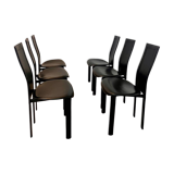 Lot 6 black leather chairs Italian design 80s Cattelan Italia vintage Lara model