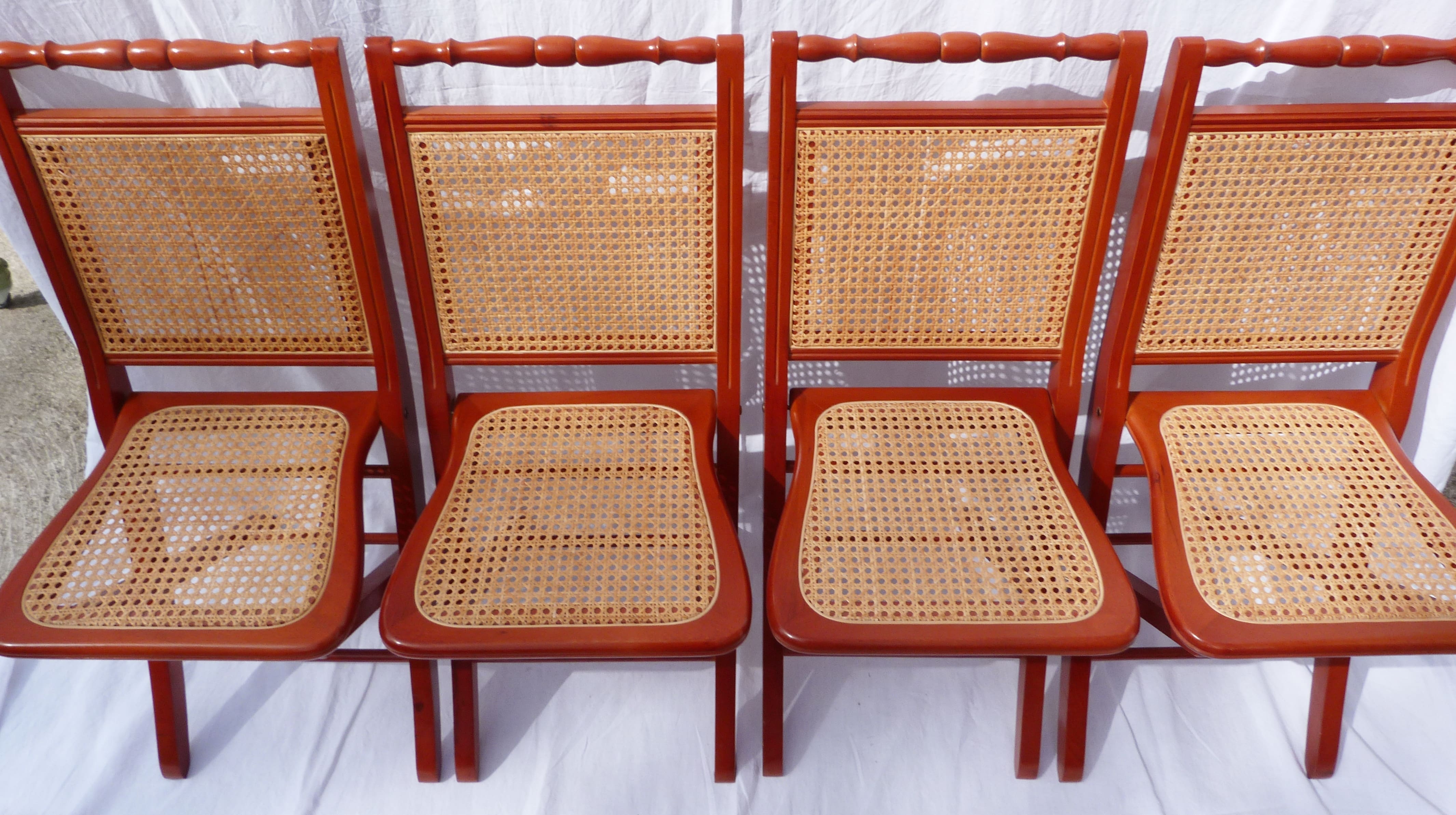 Set of 4 canned folding chairs