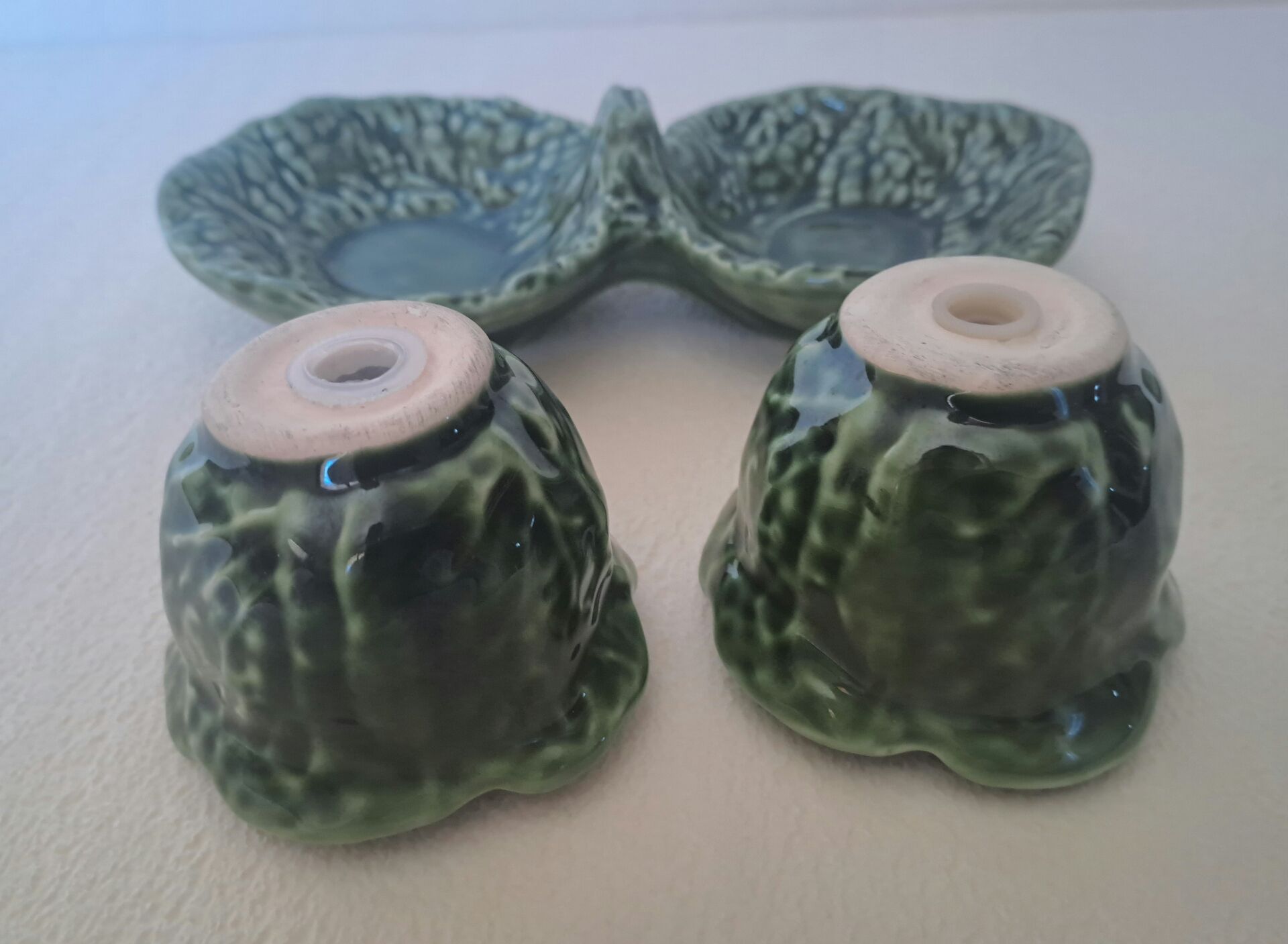 Salt and pepper shaker cabbage in Silea earthenware
