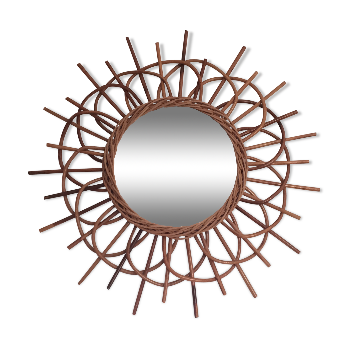 Mirror sun in arched rattan 54cm, 1960