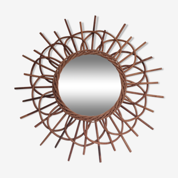 Mirror sun in arched rattan 54cm, 1960