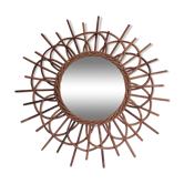 Miroir soleil en rotin arqué 54cm, 1960