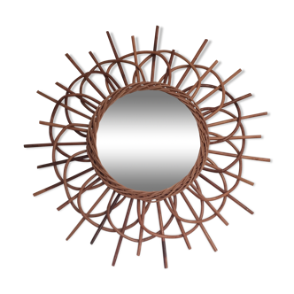 Mirror sun in arched rattan 54cm, 1960