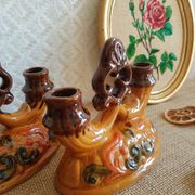 Paire de bougeoirs double barbotine - vintage