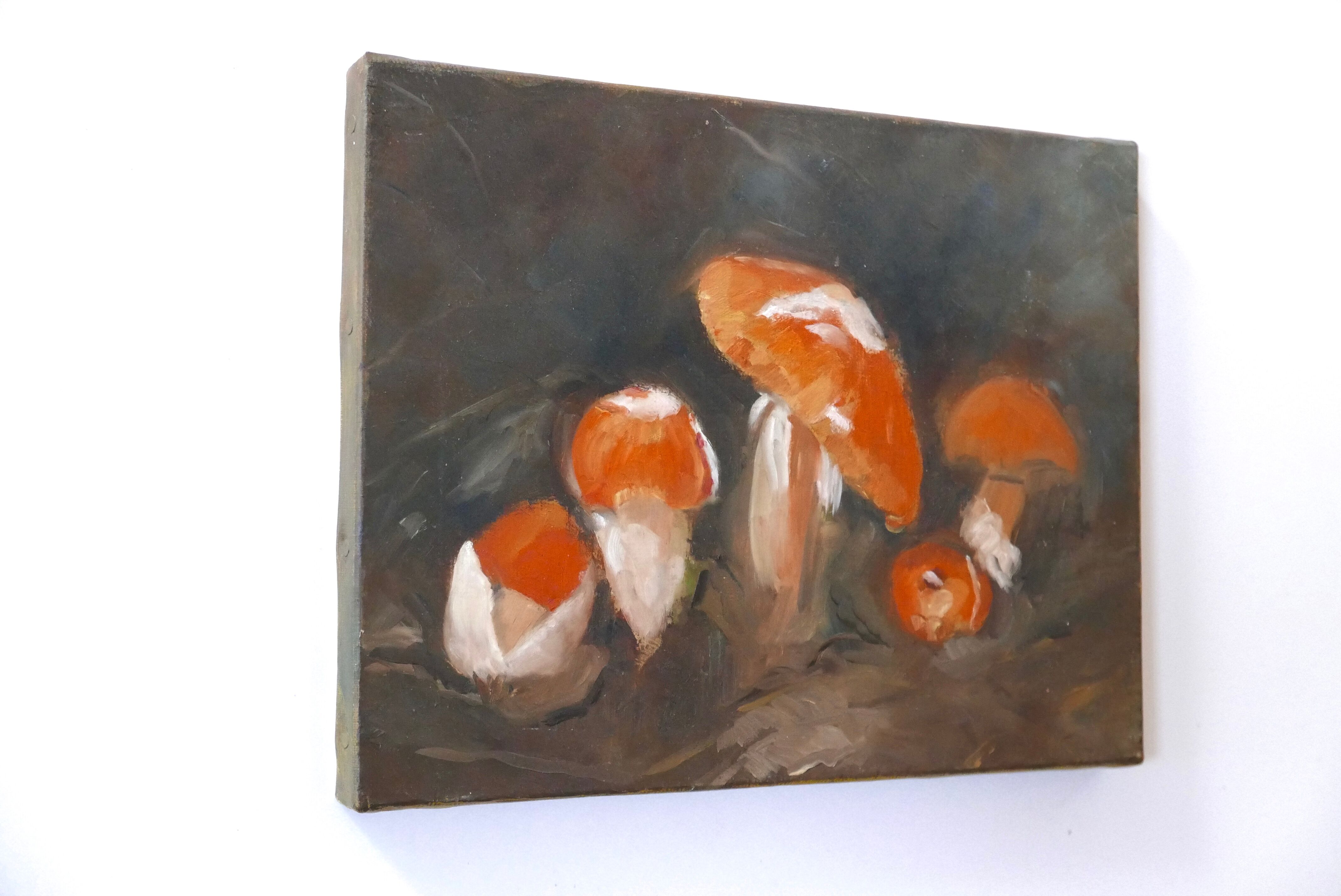 Painting, still life painting with mushrooms, 70s