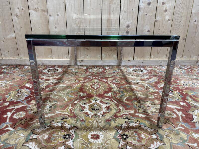 Table basse en métal chromé et verre 1970