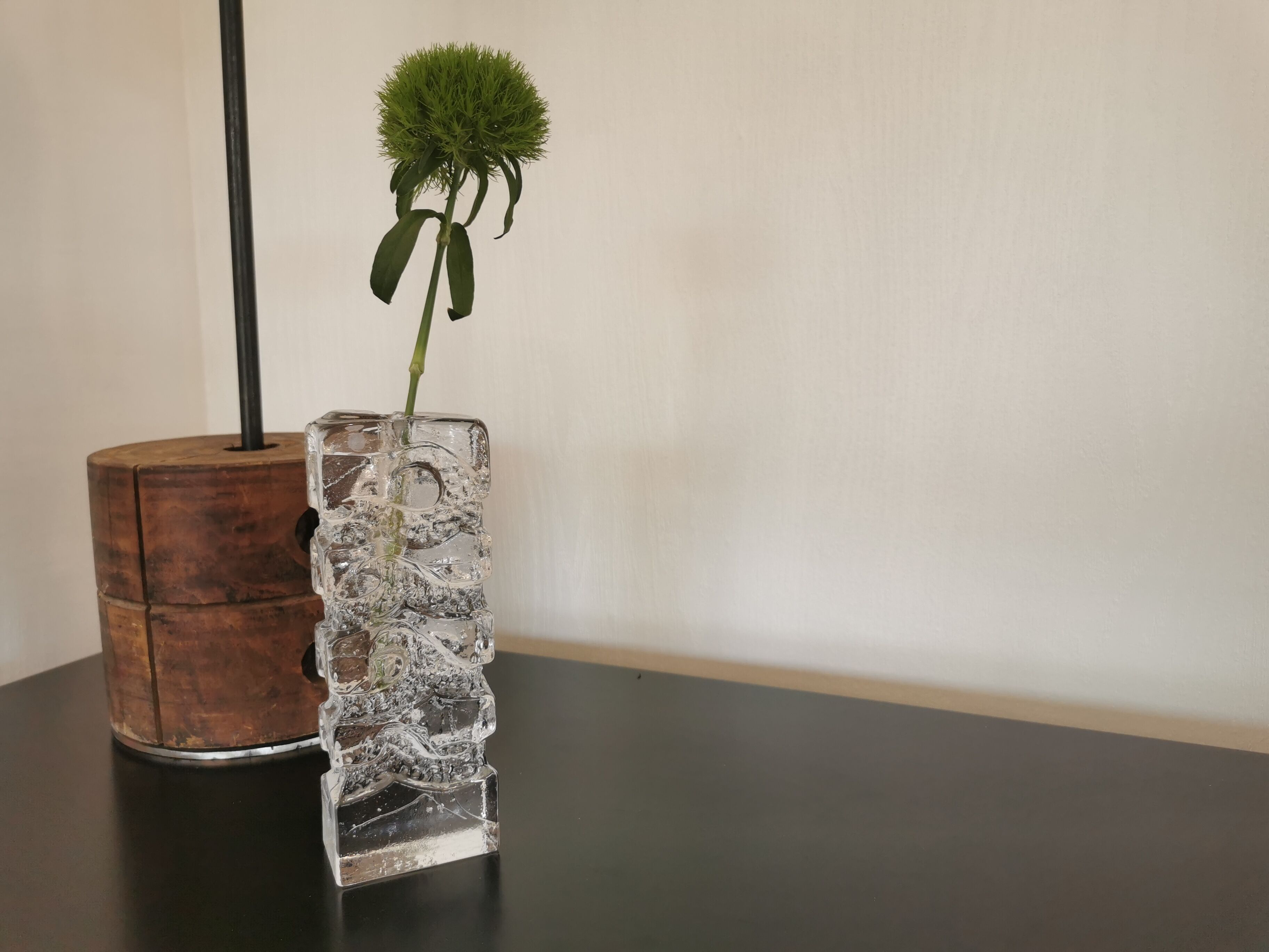Vase pique fleur bougeoir en verre  style brutaliste Vintage