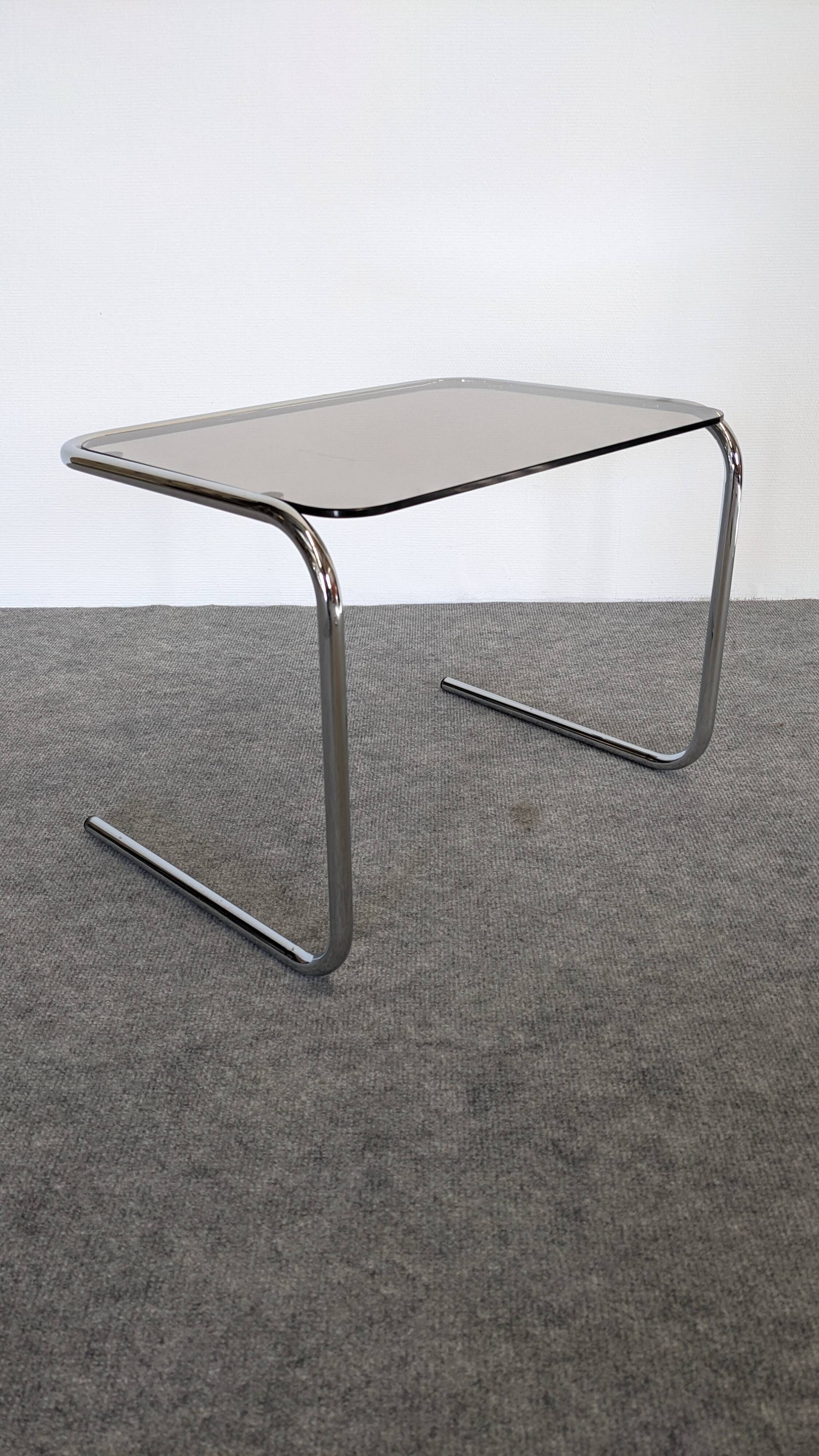 Nested tables with tubular chrome and smoked glass, France 1970.