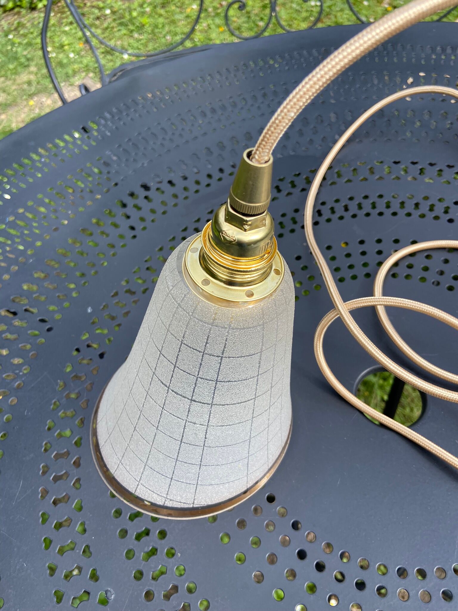 Vintage 1950s granite glass globe lamp