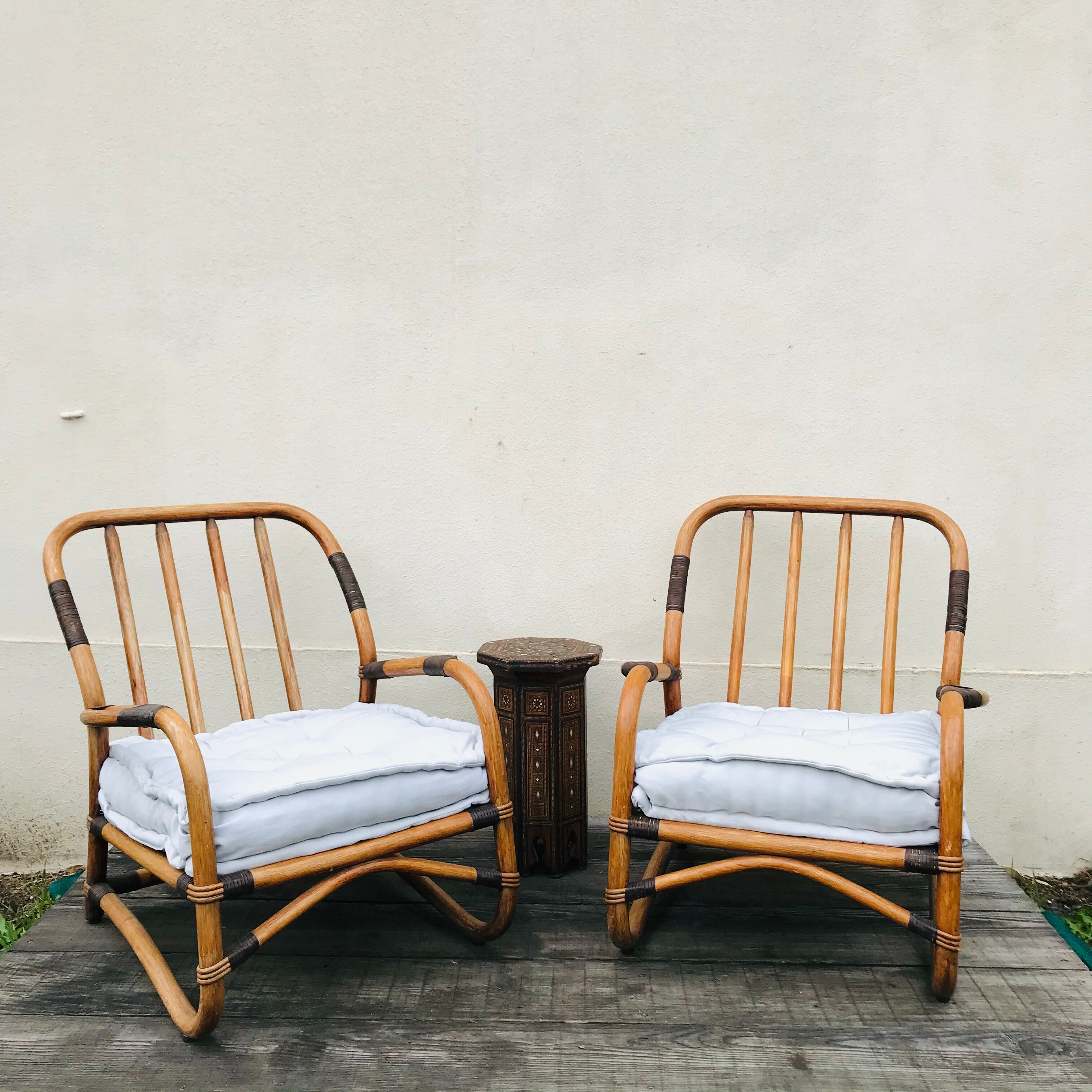 Pair of vintage bamboo armchairs 1970