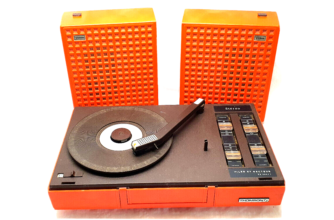 Old thomson stereo record player batteries and vintage sector orange
