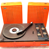 Old thomson stereo record player batteries and vintage sector orange