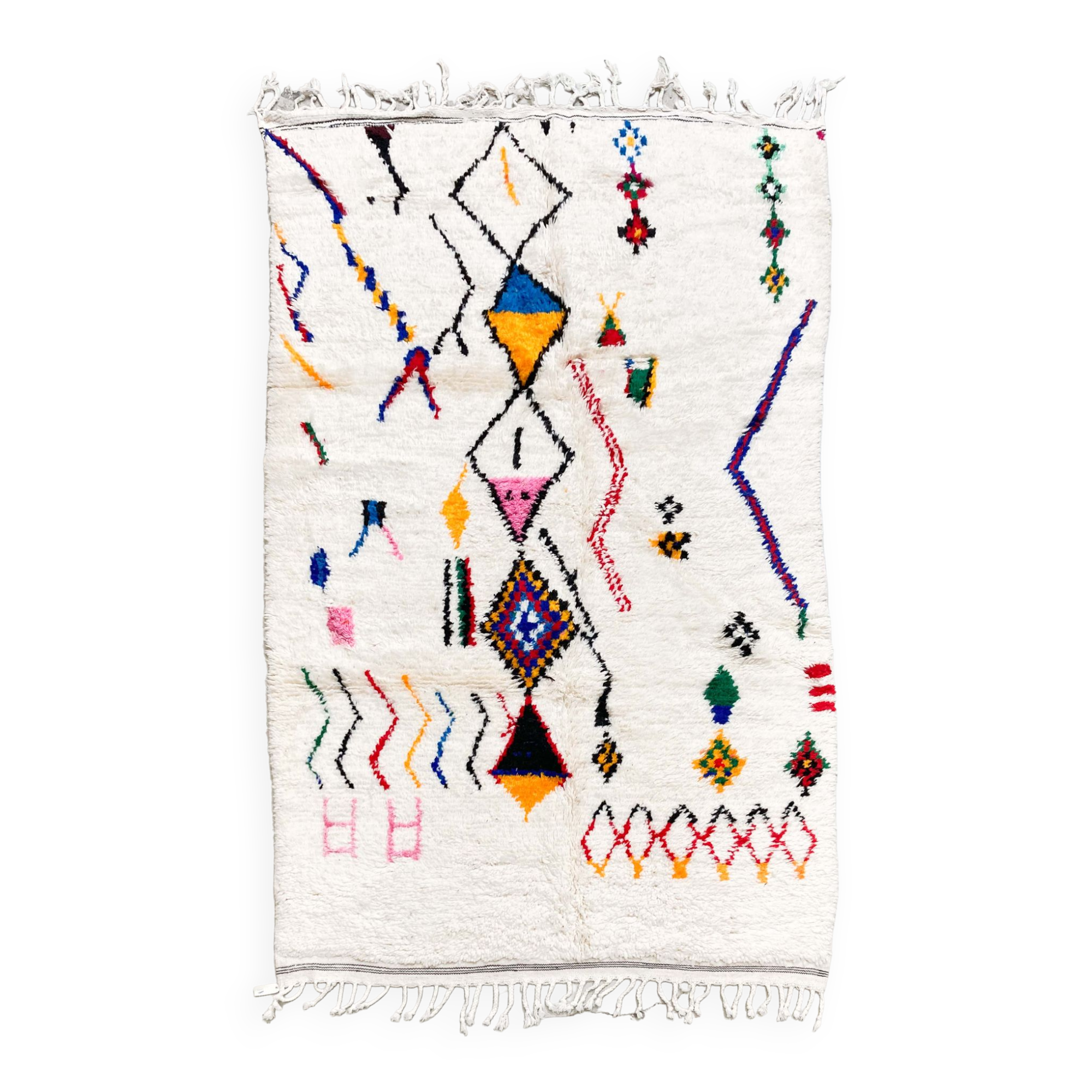 Berber carpet Azilal ecru with colorful patterns 2,33x1,40m