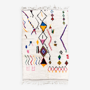 Berber carpet Azilal ecru with colorful patterns 2,33x1,40m