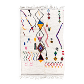 Berber carpet Azilal ecru with colorful patterns 2,33x1,40m