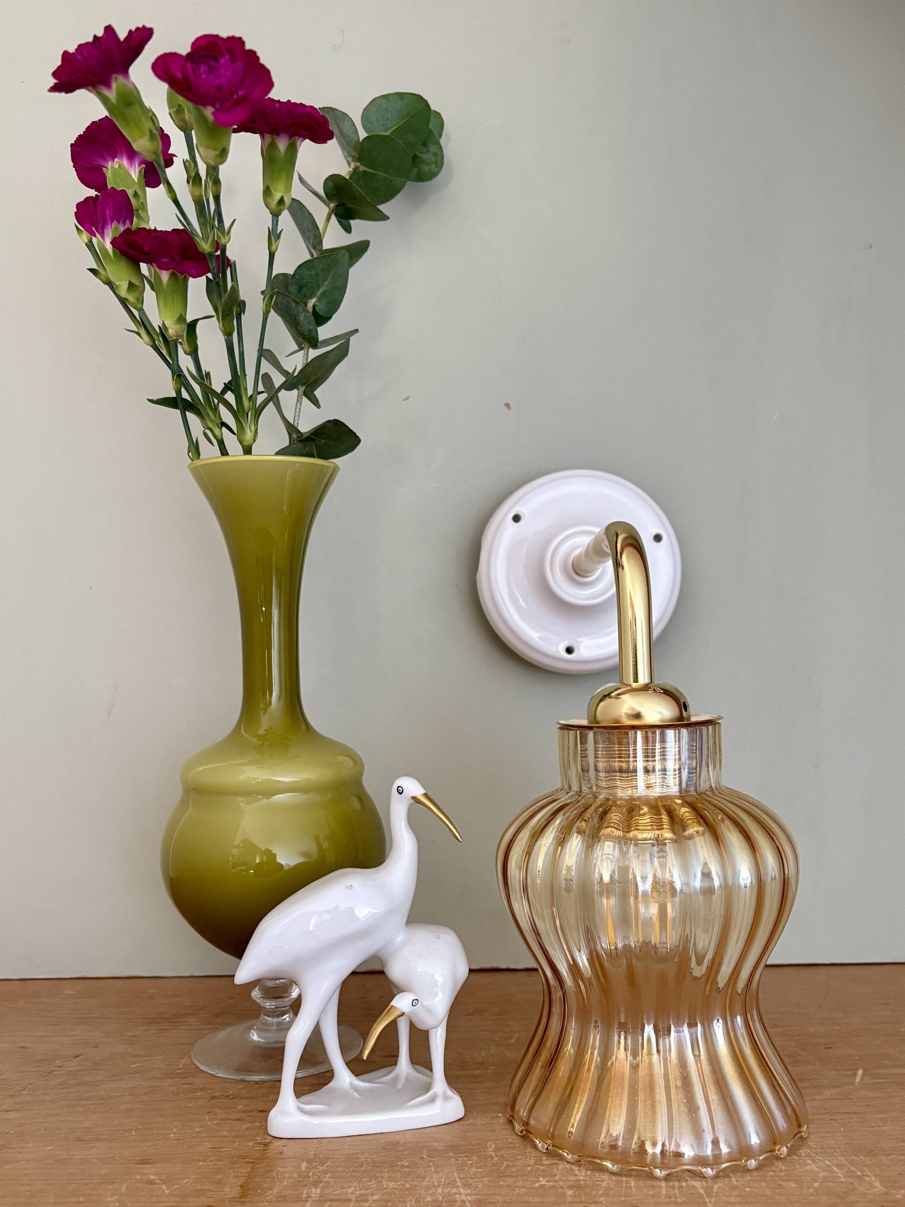 Vintage tulip angled wall light in amber glass