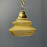 Vintage ocher glass hanging lamps with brass gallery