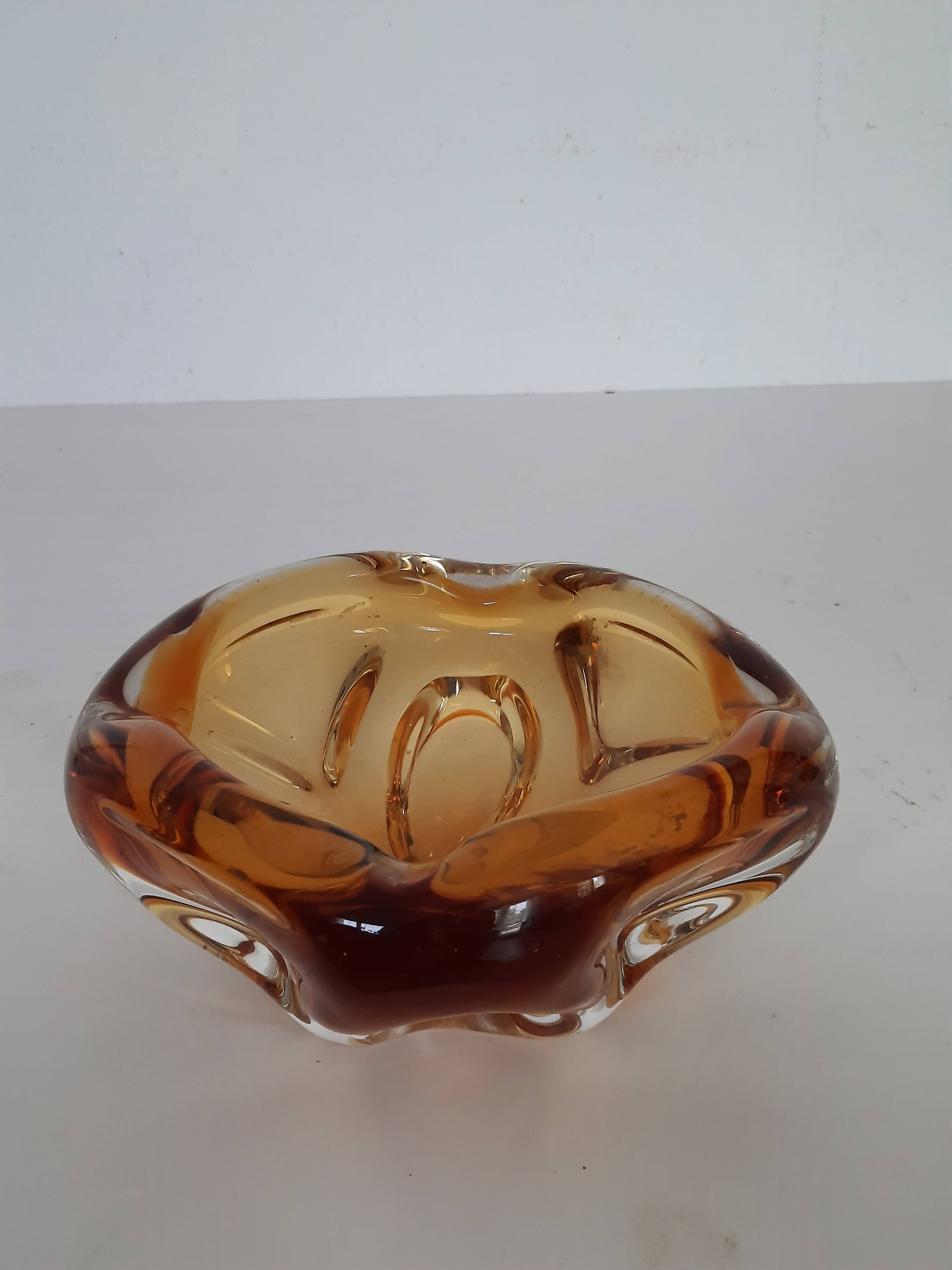 Ashtray, Amber Murano glass pocket emptier from the 60s-70s