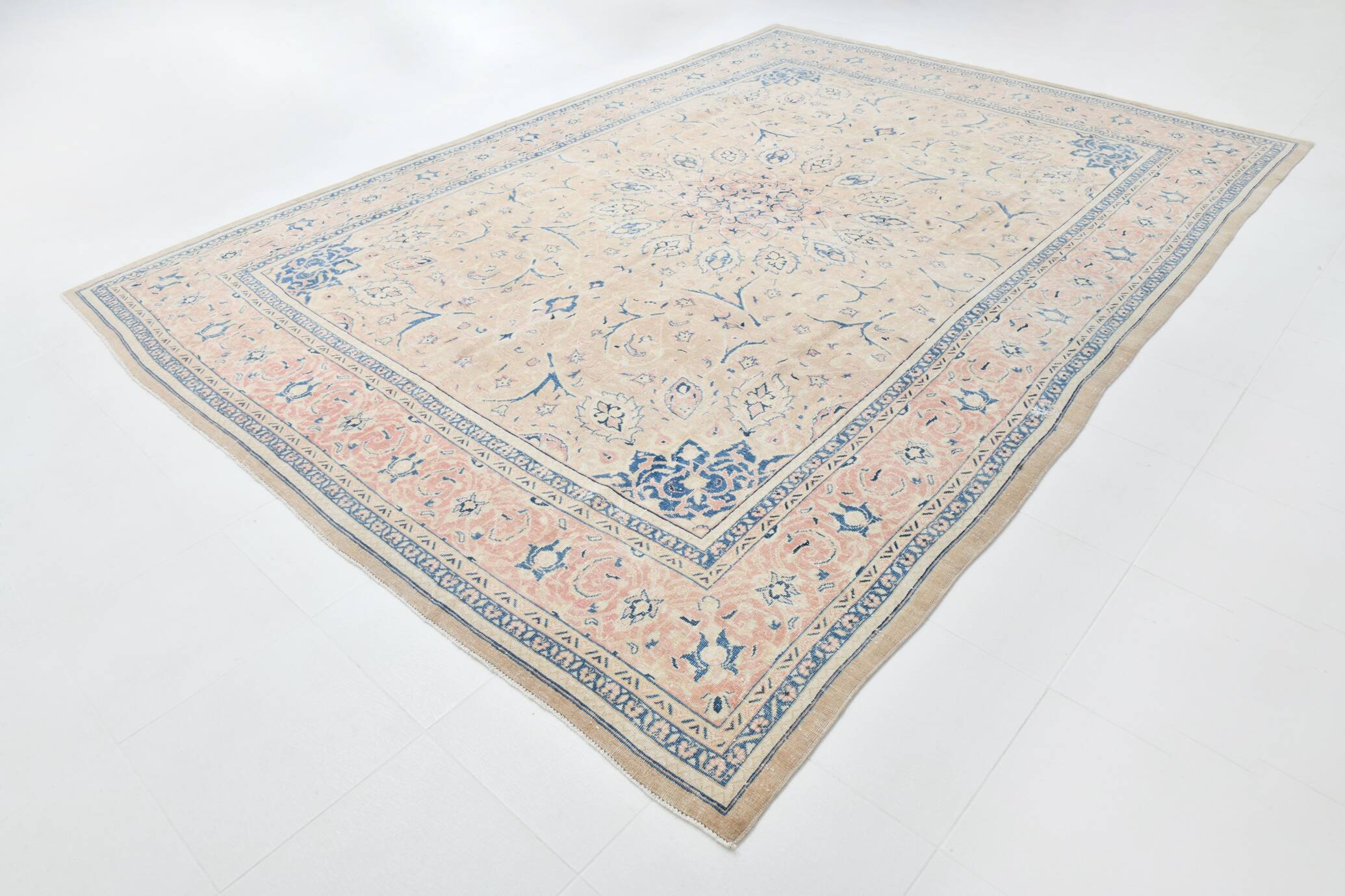 Tapis Vintage Off-White et Rose Poudré, Style Classique, 292x399 Cm