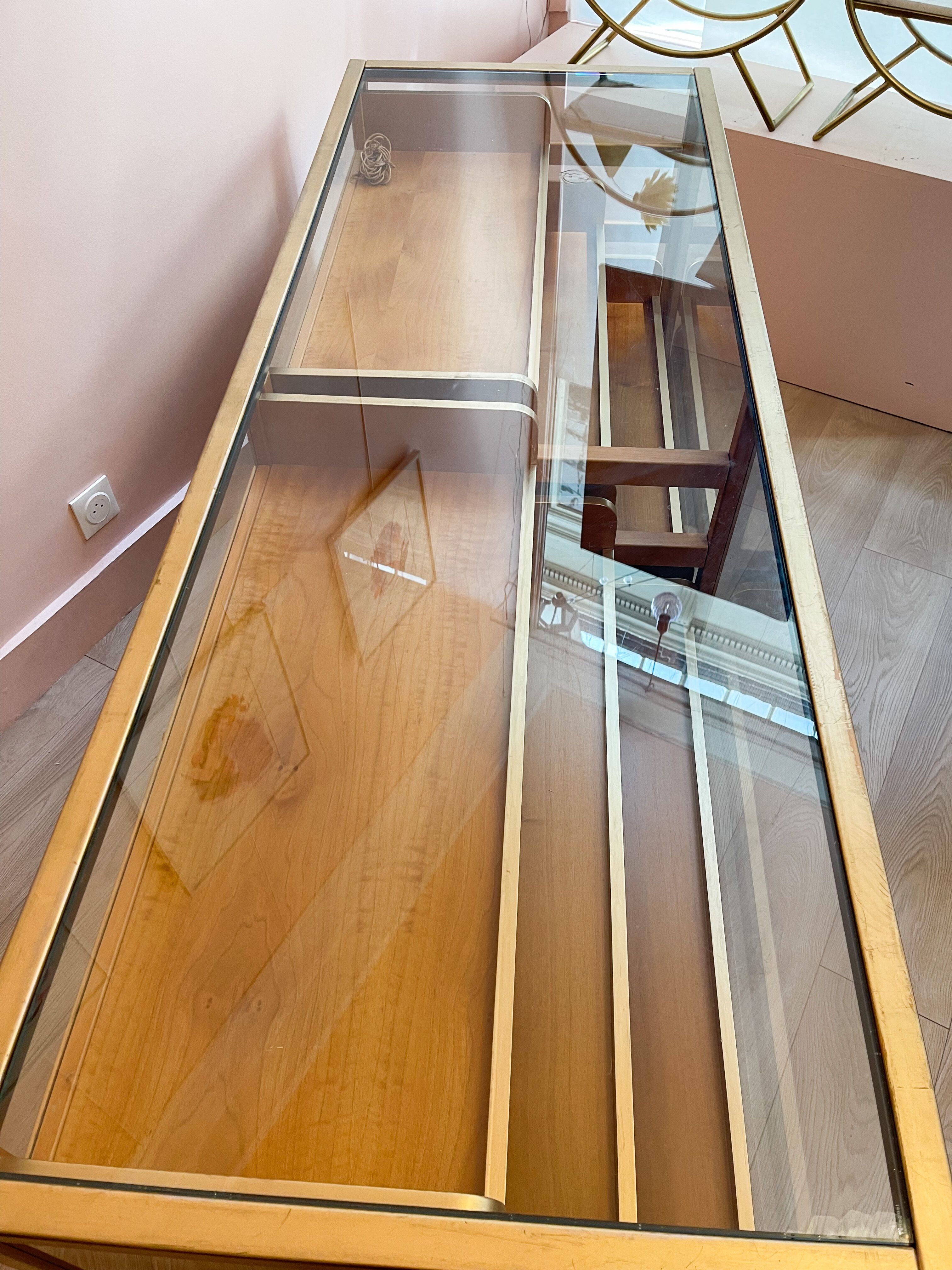 Beech and glass showcase 70s