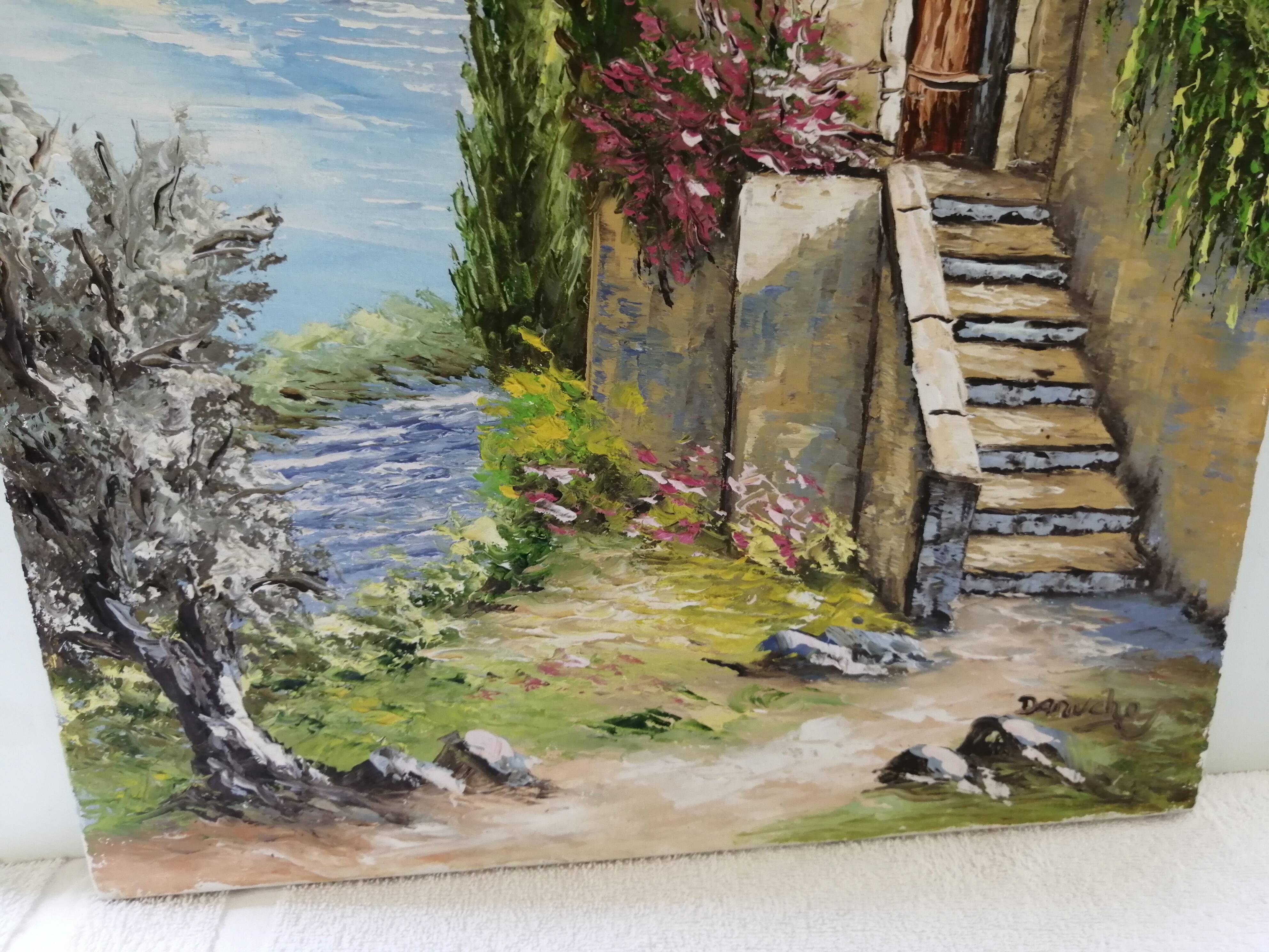 Huile sur toile mas provençal signé Danucho peintre varois