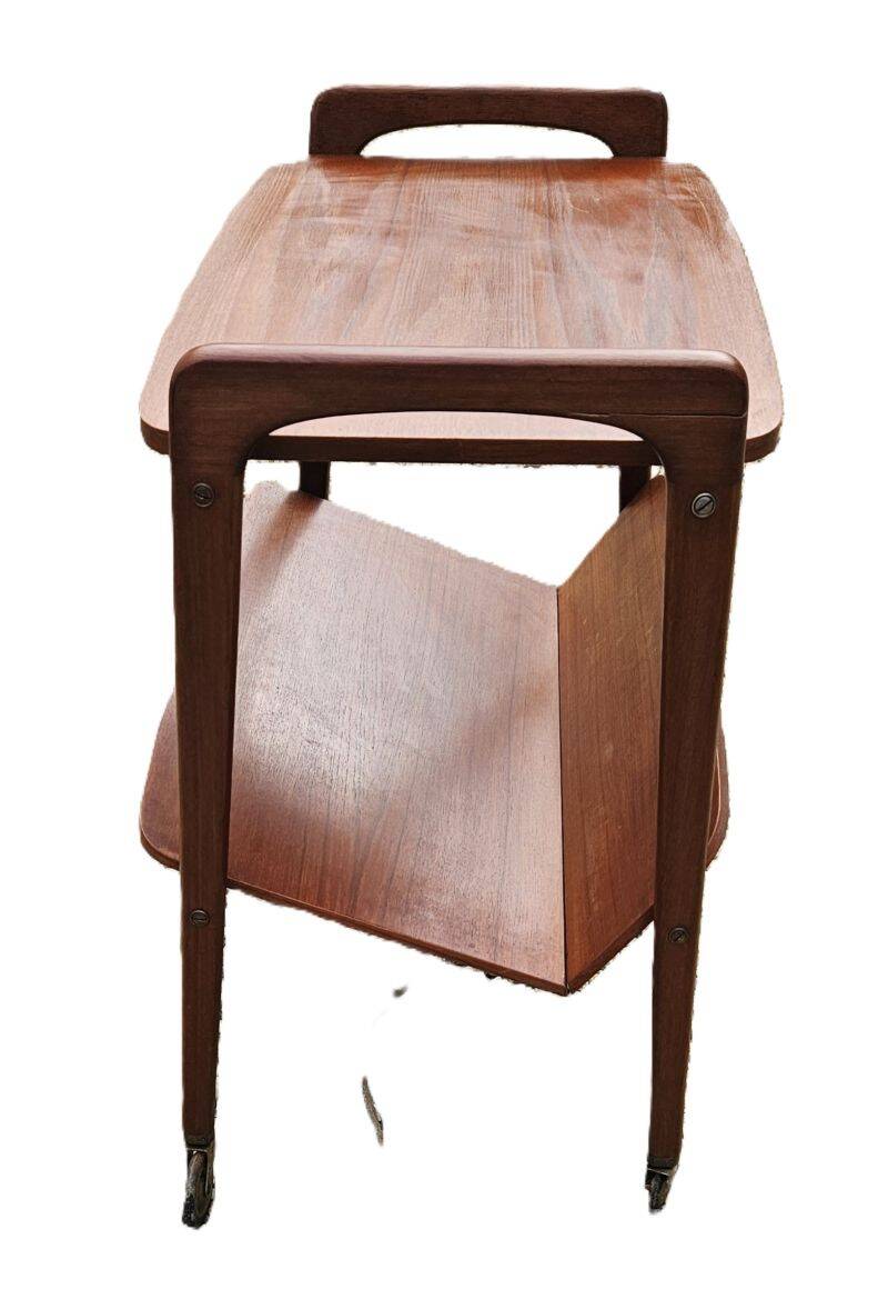 Rolling magazine rack in opal teak by Kleinmobel, 1960