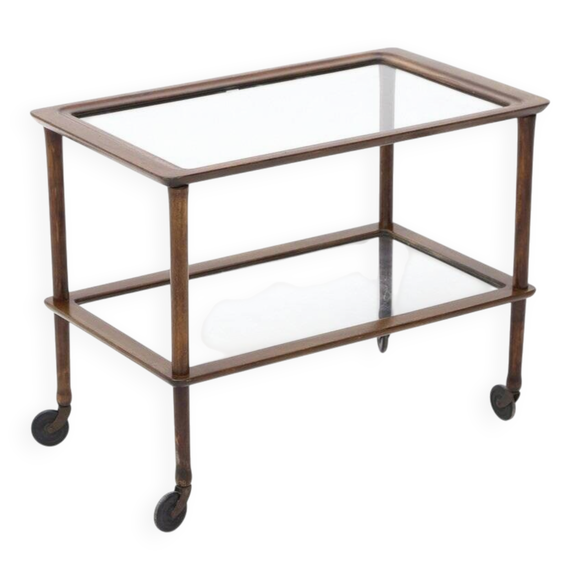 Wooden trolley with glass shelves, 1950s
