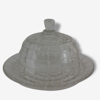 Cloche en verre et son plateau.