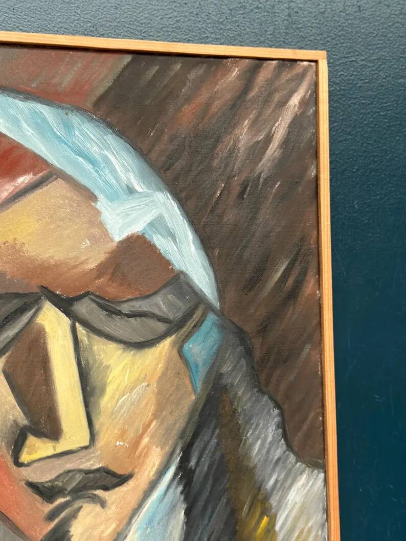 Original Swedish Oil on Canvas – “Cubist Woman Portrait” by Jan Pålsson – Signed – Dated 1980 – Vintage & Framed – 77 × 62 cm