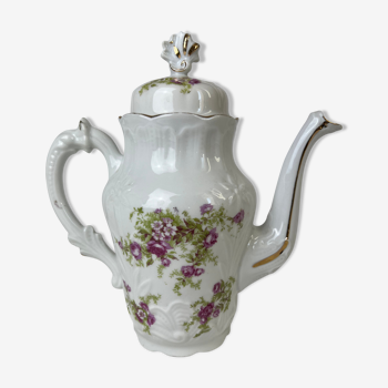 Large teapot with green and purple flowers