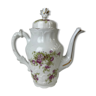 Large teapot with green and purple flowers