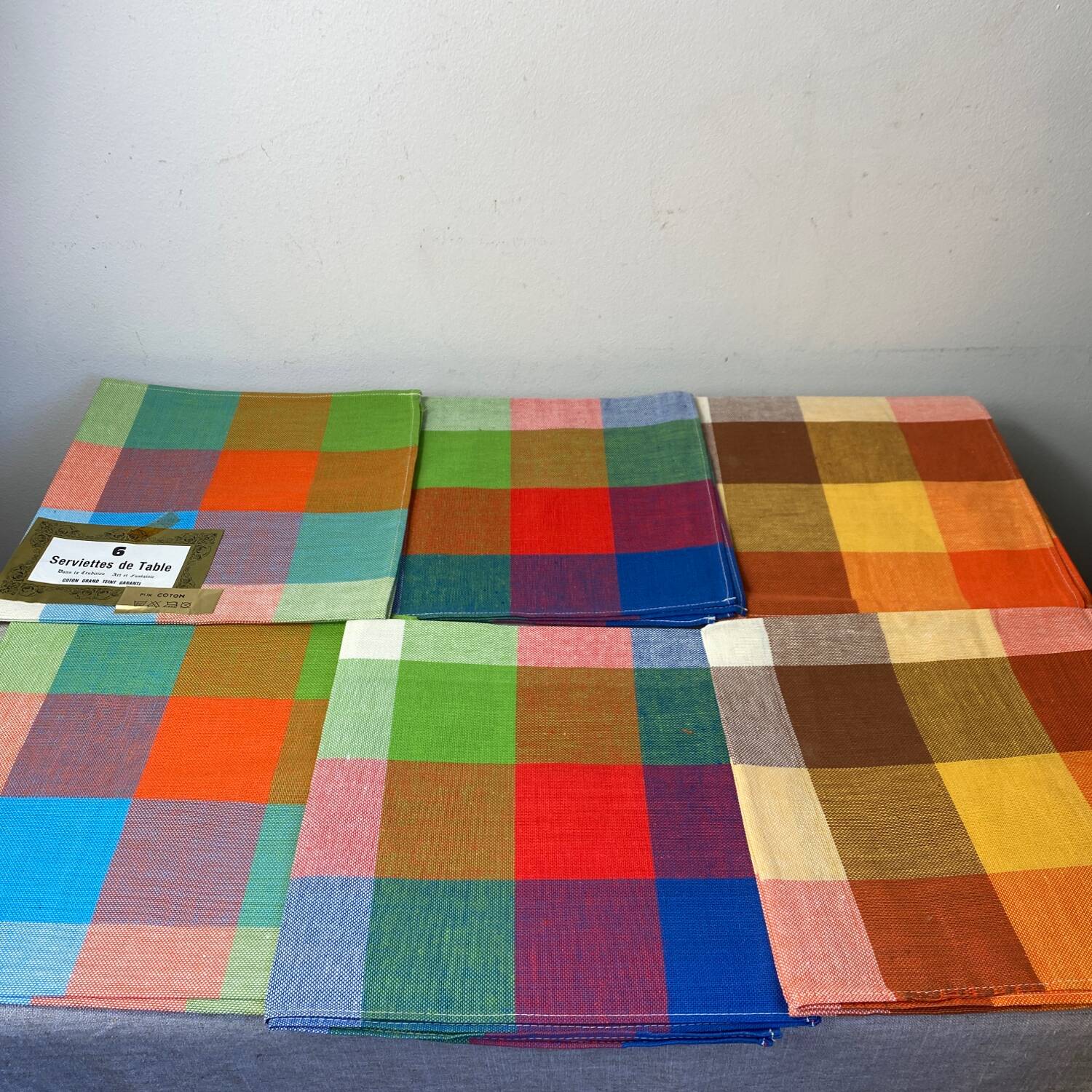Vintage plaid cotton napkins
