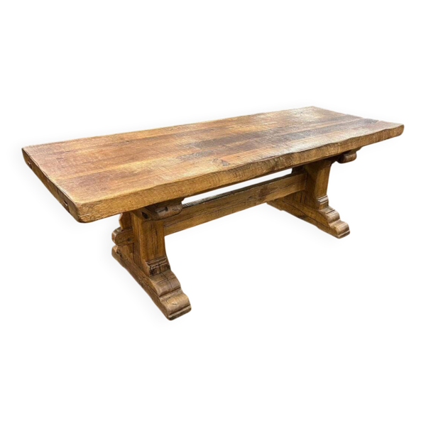 Table à manger XL brutaliste vintage en bois