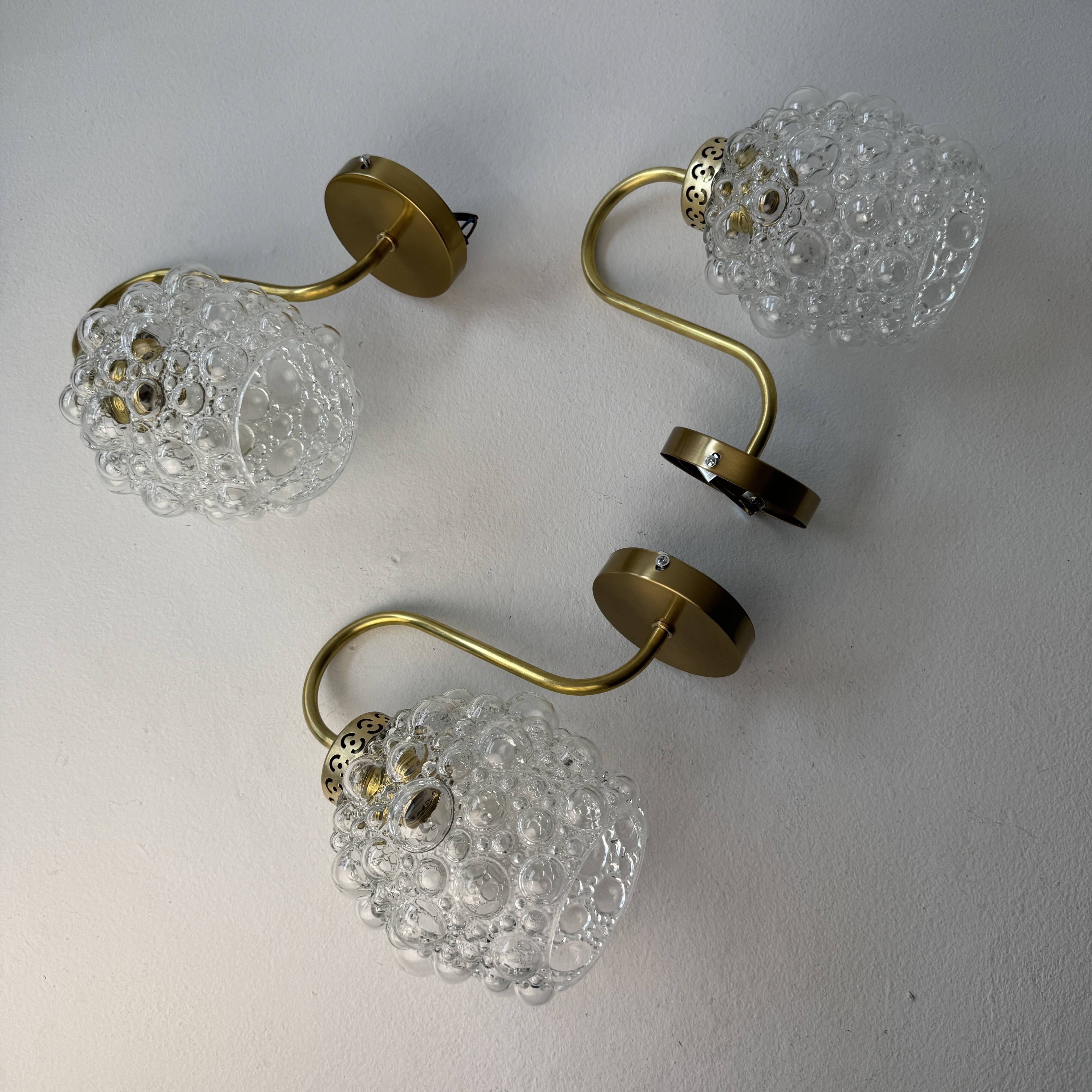 Lot of 3 vintage bubble glass wall lights.