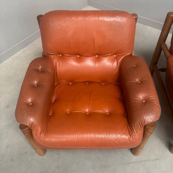 Set brutalist, Brazilian style leather lounge chairs, 1960s