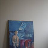 Large oil painting on canvas, unknown artist, 1956, mid-century Danish.