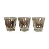 Set of 3 Engraved Liqueur or Shot Glasses - Art Deco 1940 certified