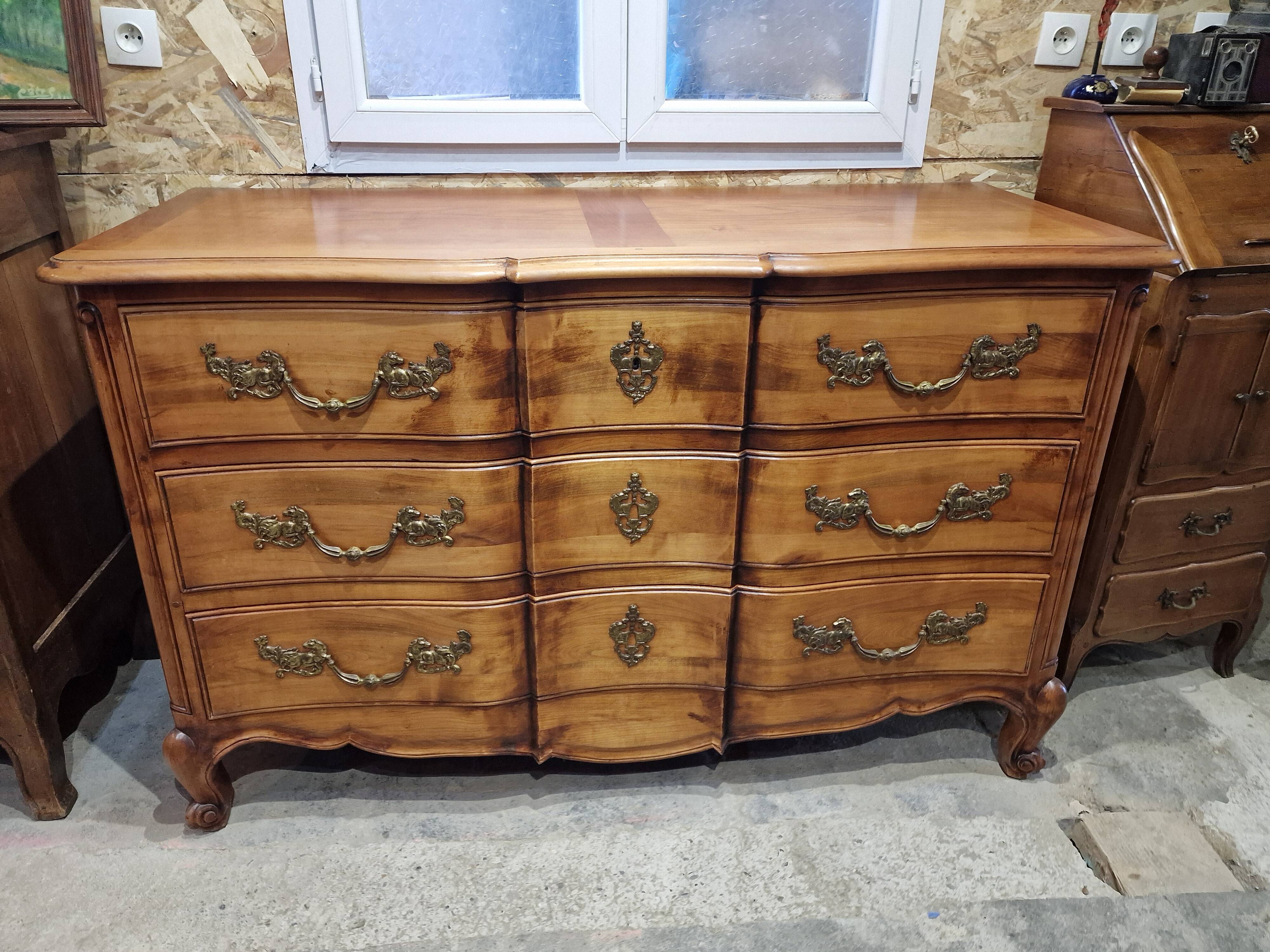 Cherrywood chest of drawers, Louis XV style crossbow stamped Dissidi