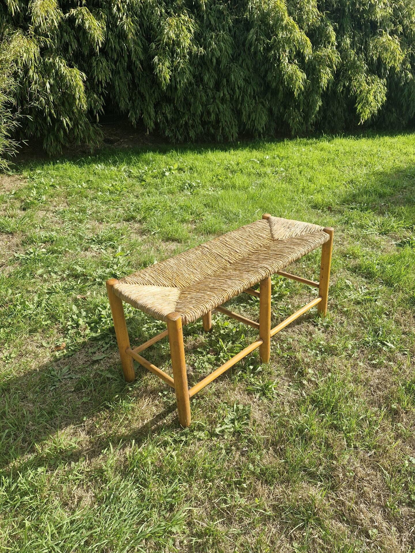 Wood and straw bench
