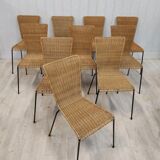 Set of 10 vintage wicker and metal chairs