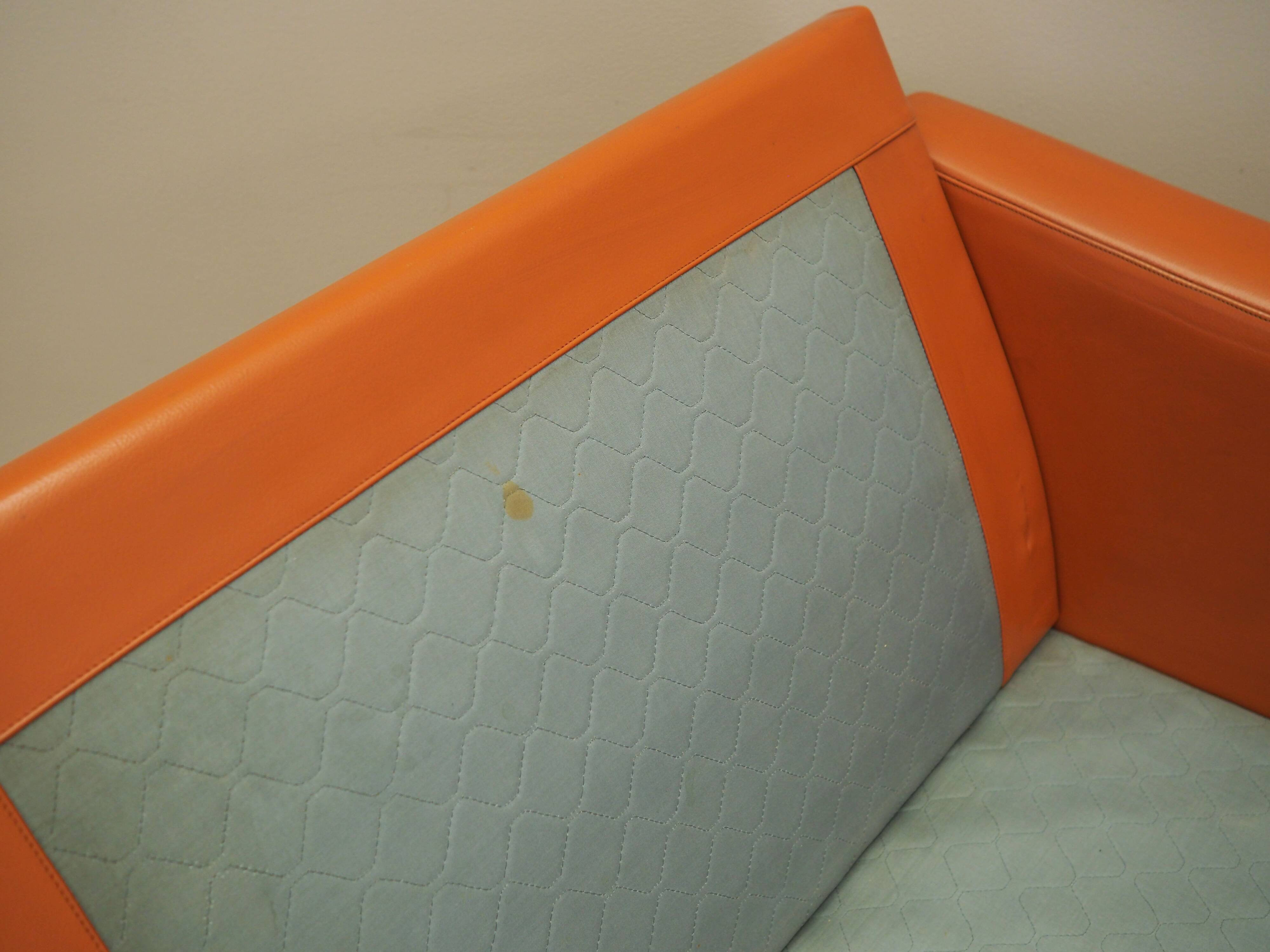 Orange leather sofa, Danish design, 1970s, production: Denmark