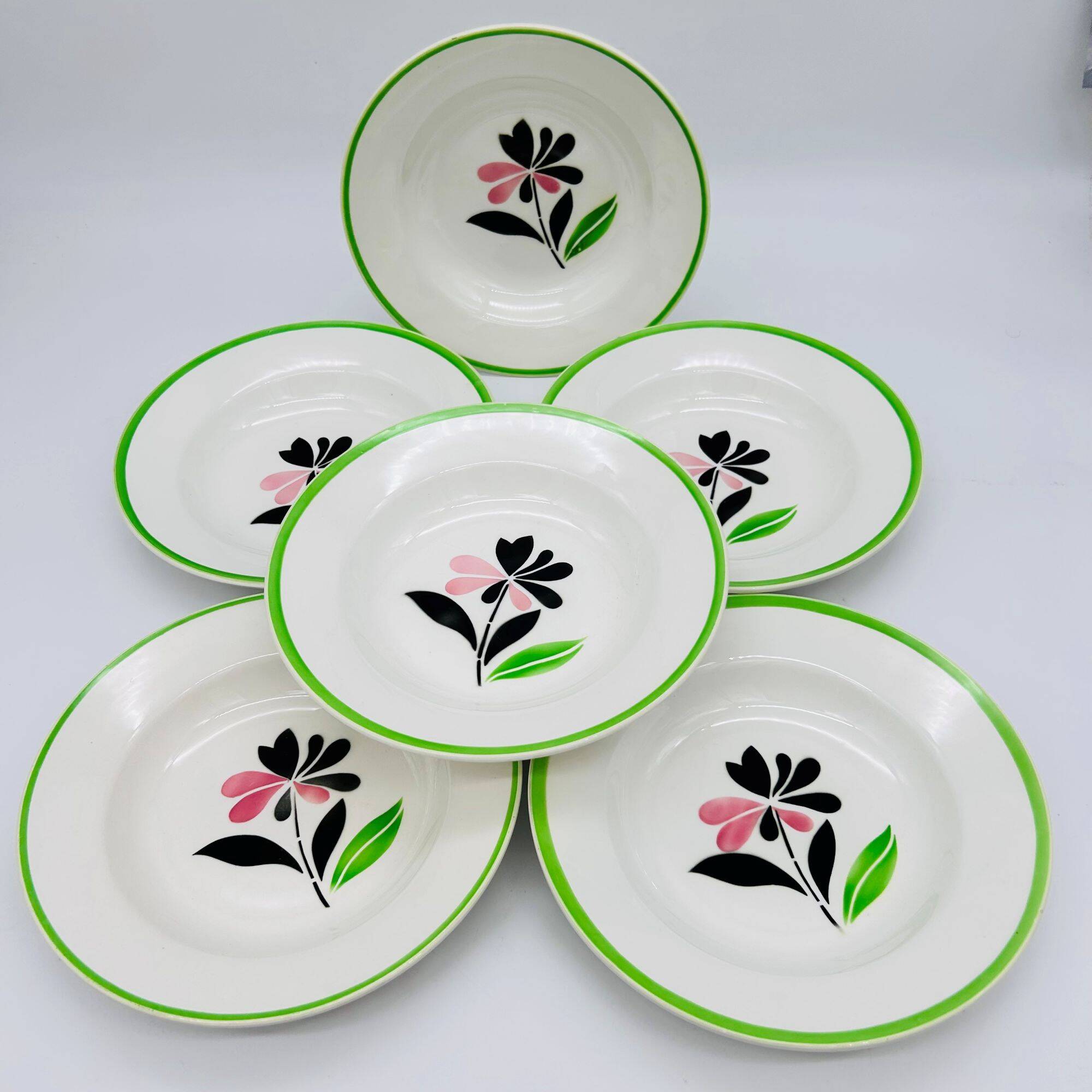 6 Deep Plates, Digoin Sarreguemines. "Rustic" Model
