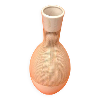 Vase / soliflore (grand modèle) forme balustre céramique décor nid d' abeille  beige / marron