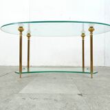 Table basse néoclassique en laiton et verre, années 1970