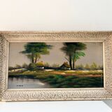 Oil on canvas Countryside Landscape - Polo (40 x 70 cm)