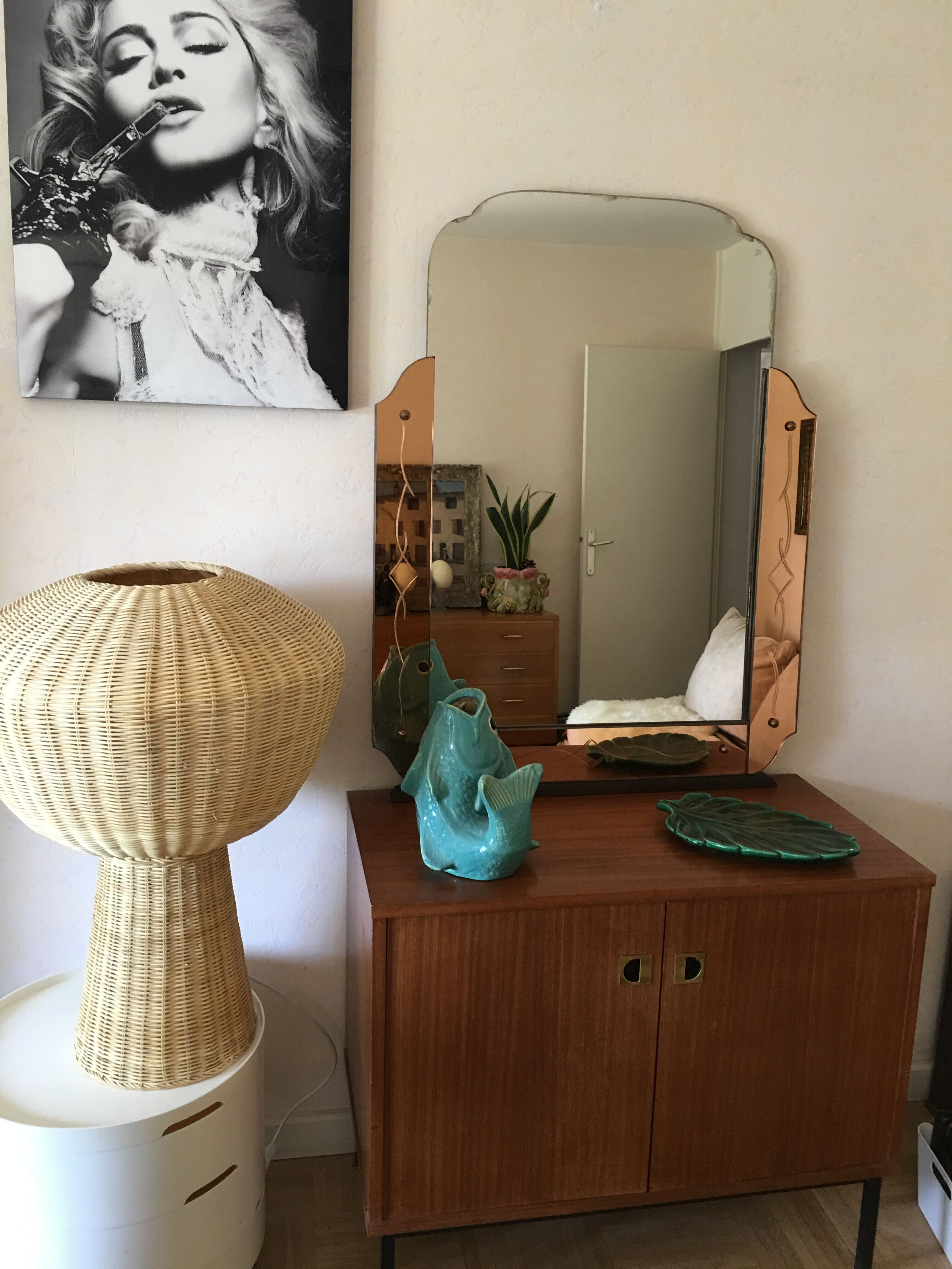 Venetian mirror art deco pink 77x101cm